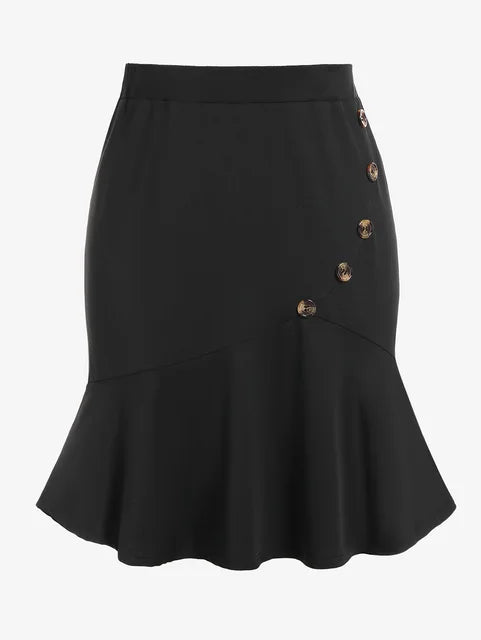 Plus Size Black Lace-up Double Layered Skirt Women s High Rise Pull On A Line Midi Skirts Elastic Waist Casual Bottom 4X
