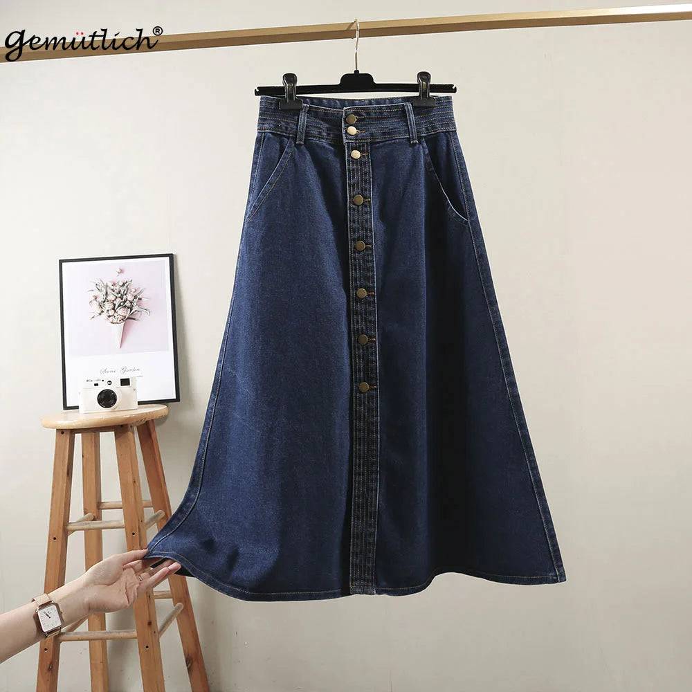 Gemutlich Women S-9XL Denim A-lined Skirt Jeans High Waist loose Long Single breasted Skirt Party Spring Summer 2025 New
