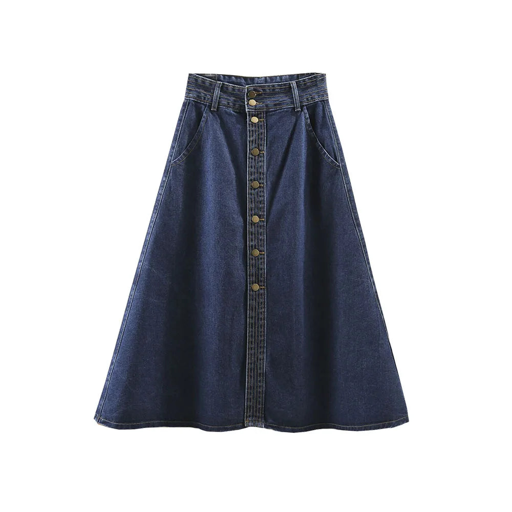 Gemutlich Women S-9XL Denim A-lined Skirt Jeans High Waist loose Long Single breasted Skirt Party Spring Summer 2025 New