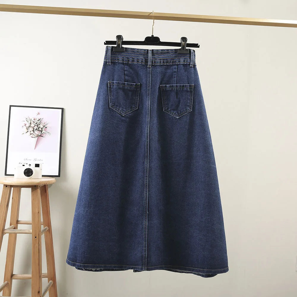 Gemutlich Women S-9XL Denim A-lined Skirt Jeans High Waist loose Long Single breasted Skirt Party Spring Summer 2025 New