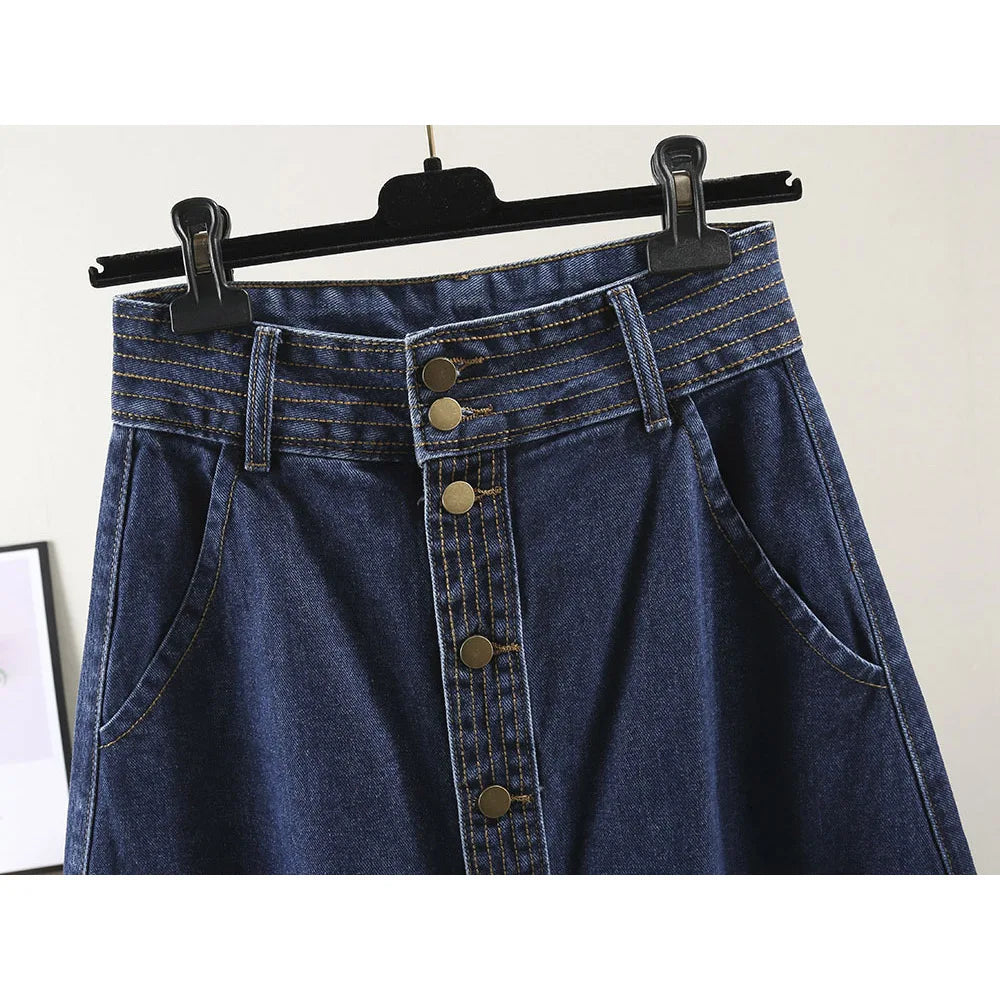 Gemutlich Women S-9XL Denim A-lined Skirt Jeans High Waist loose Long Single breasted Skirt Party Spring Summer 2025 New