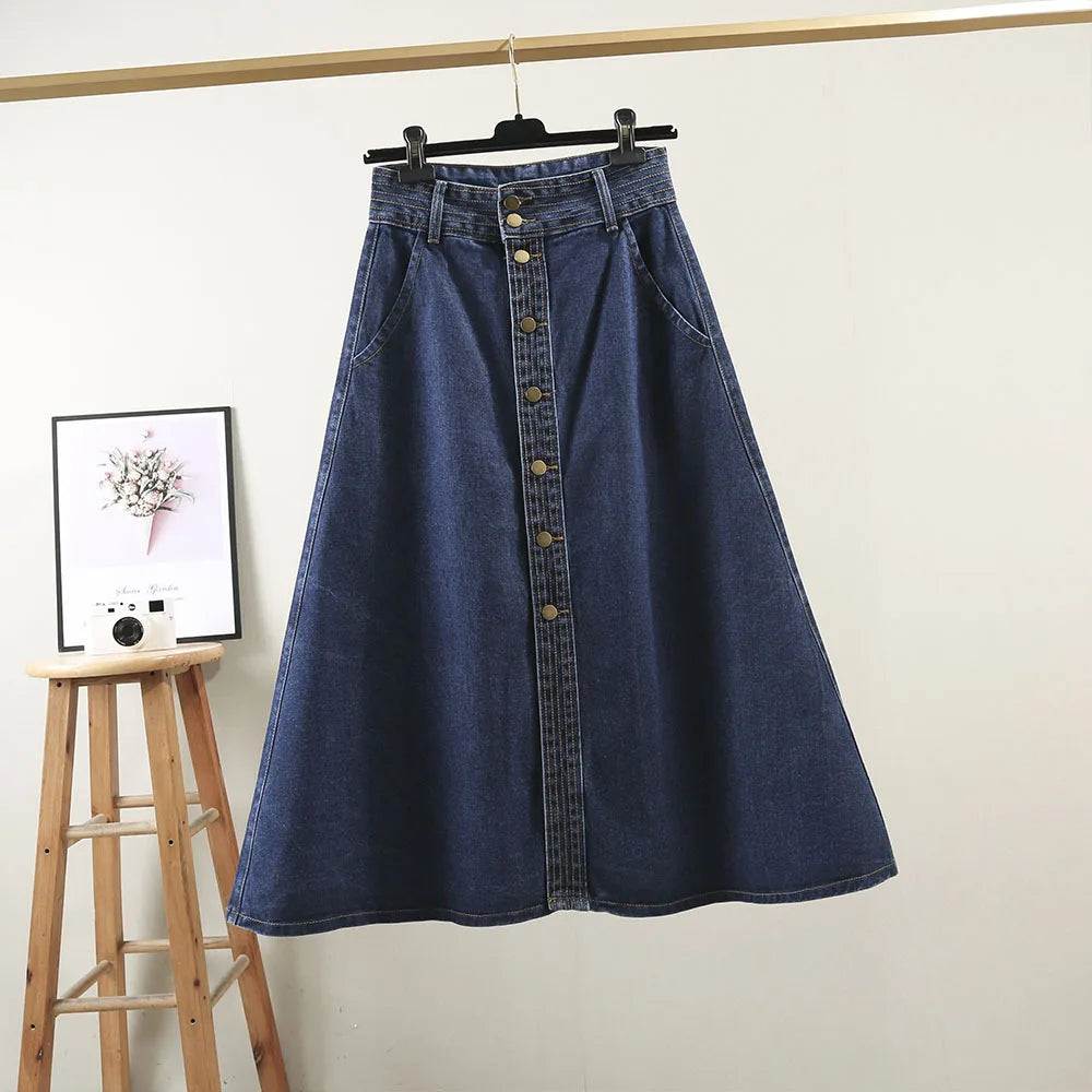 Gemutlich Women S-9XL Denim A-lined Skirt Jeans High Waist loose Long Single breasted Skirt Party Spring Summer 2025 New