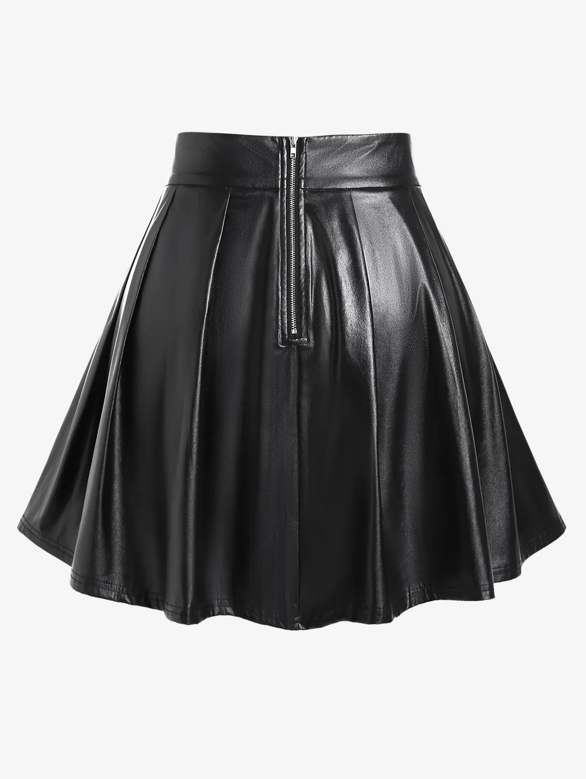 Gothic D-rings Faux Leather Pleated Skirt Plus Size Back Zipper Fly Skirt For Women Black Sexy Mini Skirts
