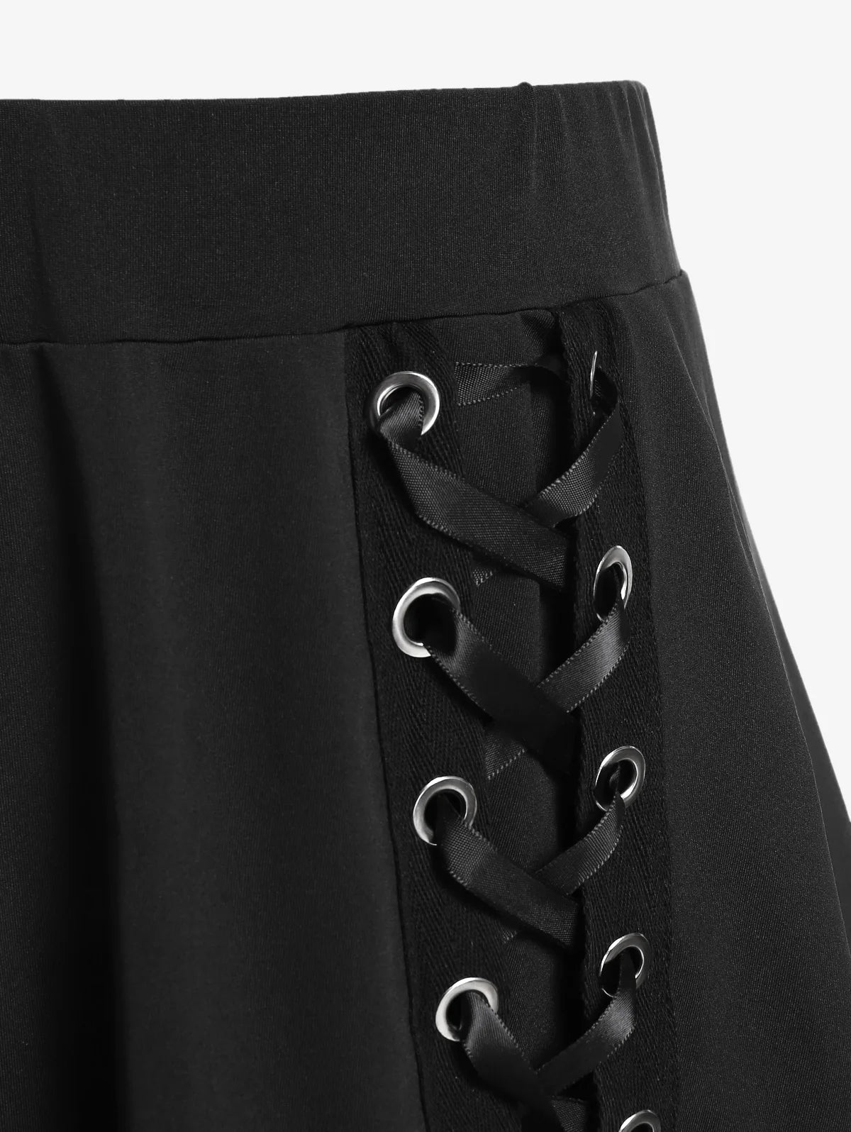 Plus Size Black Lace-up Double Layered Skirt Women s High Rise Pull On A Line Midi Skirts Elastic Waist Casual Bottom 4X