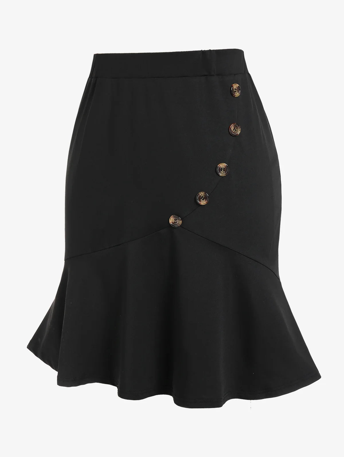 Plus Size Black Lace-up Double Layered Skirt Women s High Rise Pull On A Line Midi Skirts Elastic Waist Casual Bottom 4X