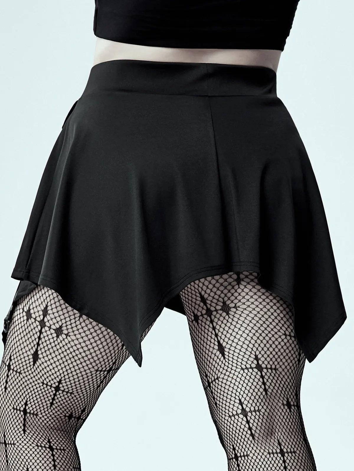 Plus Size Women s Bottoms Gothic Buckled Flap Pockets Hanky Hem Skirts Or High Waisted Lace Up Mini Pull On Shorts S-4XL