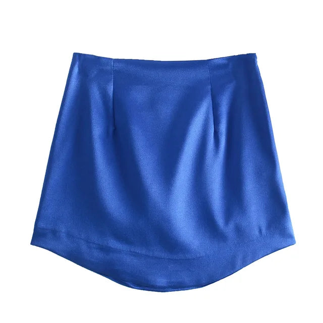 Women Mini Skirts Green Satin High Street Solid Side Zipper Sexy Bodycon Skirt Faldas Mujer