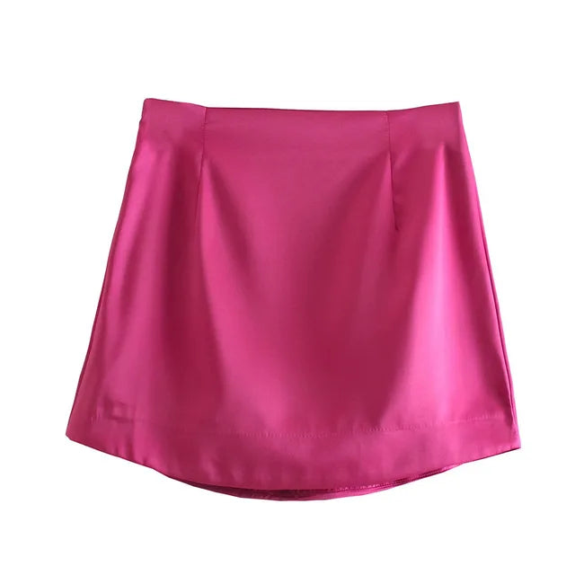 Women Mini Skirts Green Satin High Street Solid Side Zipper Sexy Bodycon Skirt Faldas Mujer