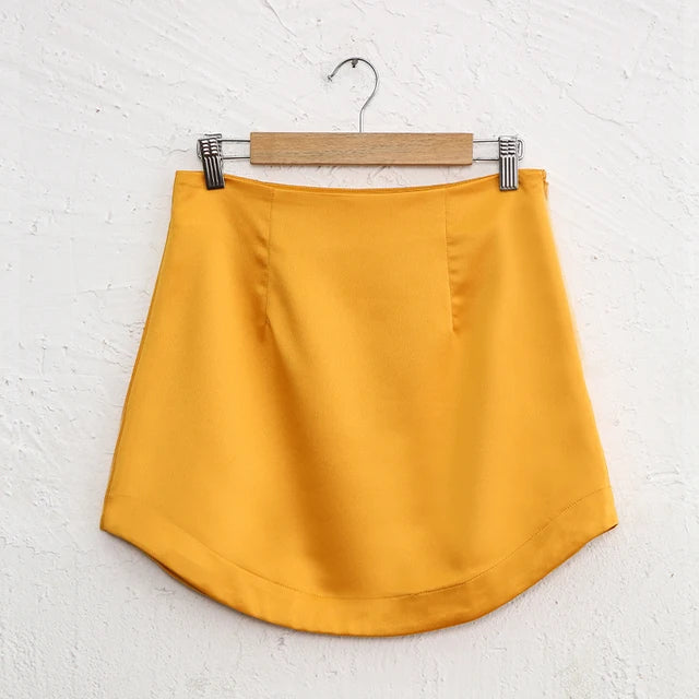 Women Mini Skirts Green Satin High Street Solid Side Zipper Sexy Bodycon Skirt Faldas Mujer
