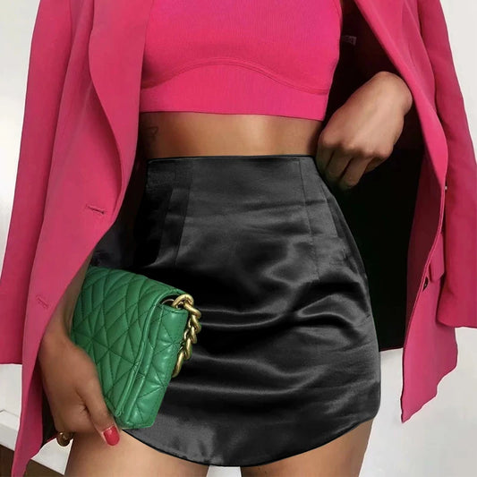 Women Mini Skirts Green Satin High Street Solid Side Zipper Sexy Bodycon Skirt Faldas Mujer