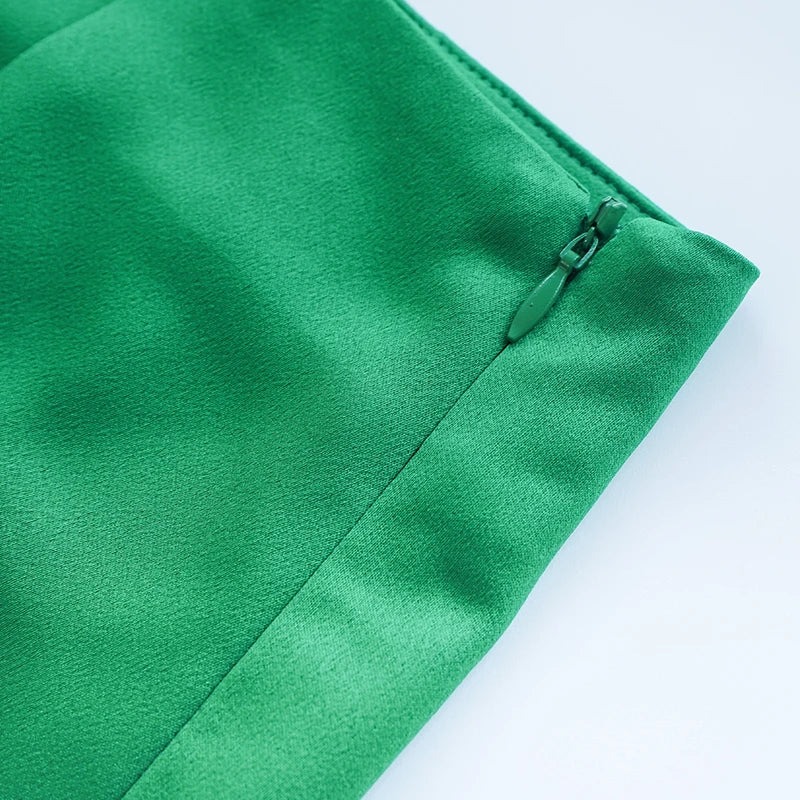 Women Mini Skirts Green Satin High Street Solid Side Zipper Sexy Bodycon Skirt Faldas Mujer