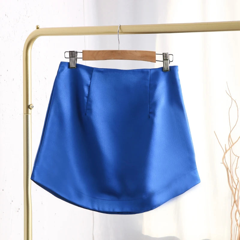 Women Mini Skirts Green Satin High Street Solid Side Zipper Sexy Bodycon Skirt Faldas Mujer