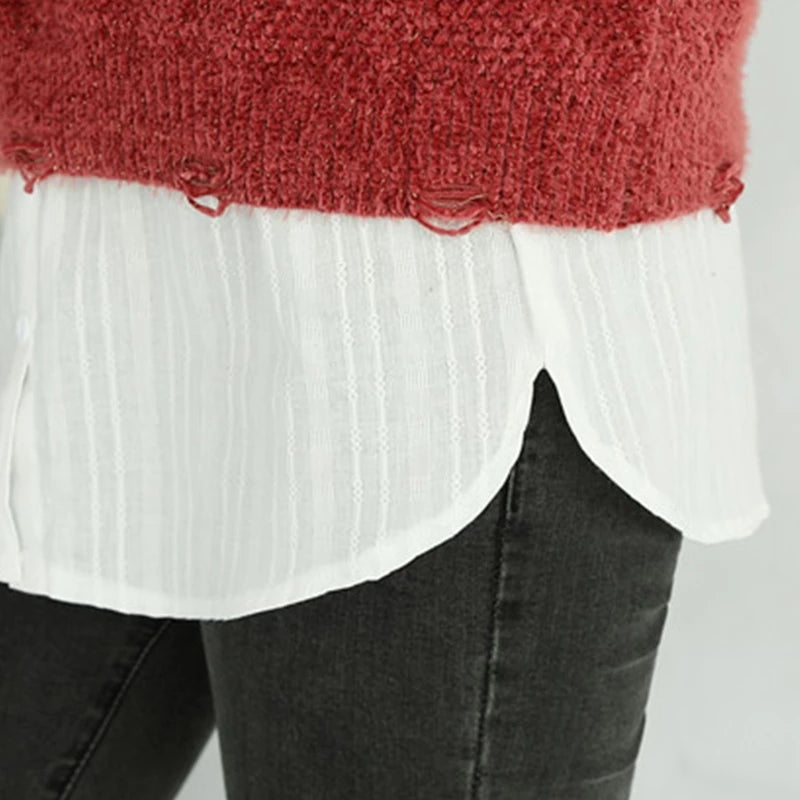 Women Denim False Hem Layering Fake Top Lower Sweep Skirt Half Shirt Extenders