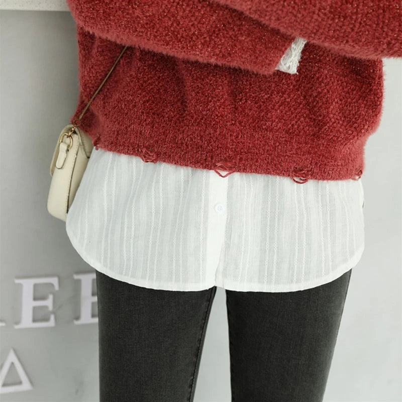 Women Denim False Hem Layering Fake Top Lower Sweep Skirt Half Shirt Extenders